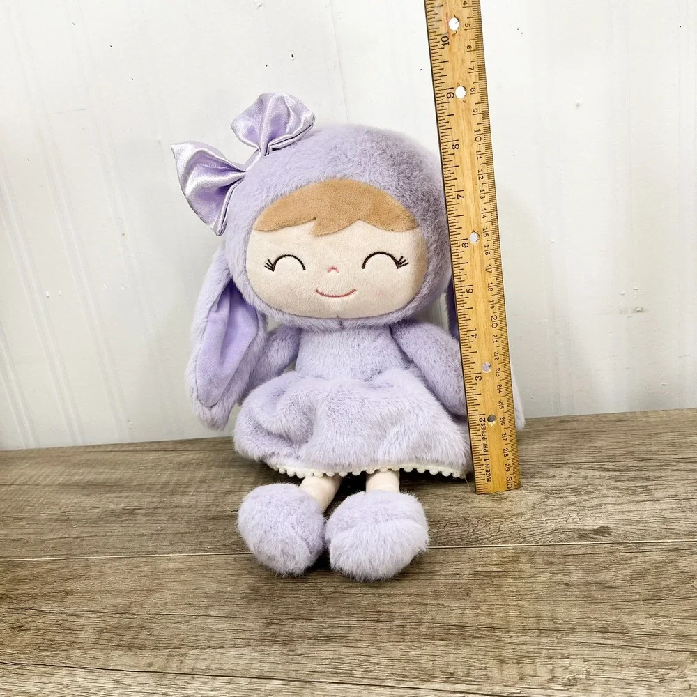 Gloveleya Purple Bunny Plush Girl Doll Satin Bow Pom Pom Trim 12 Inch Toy